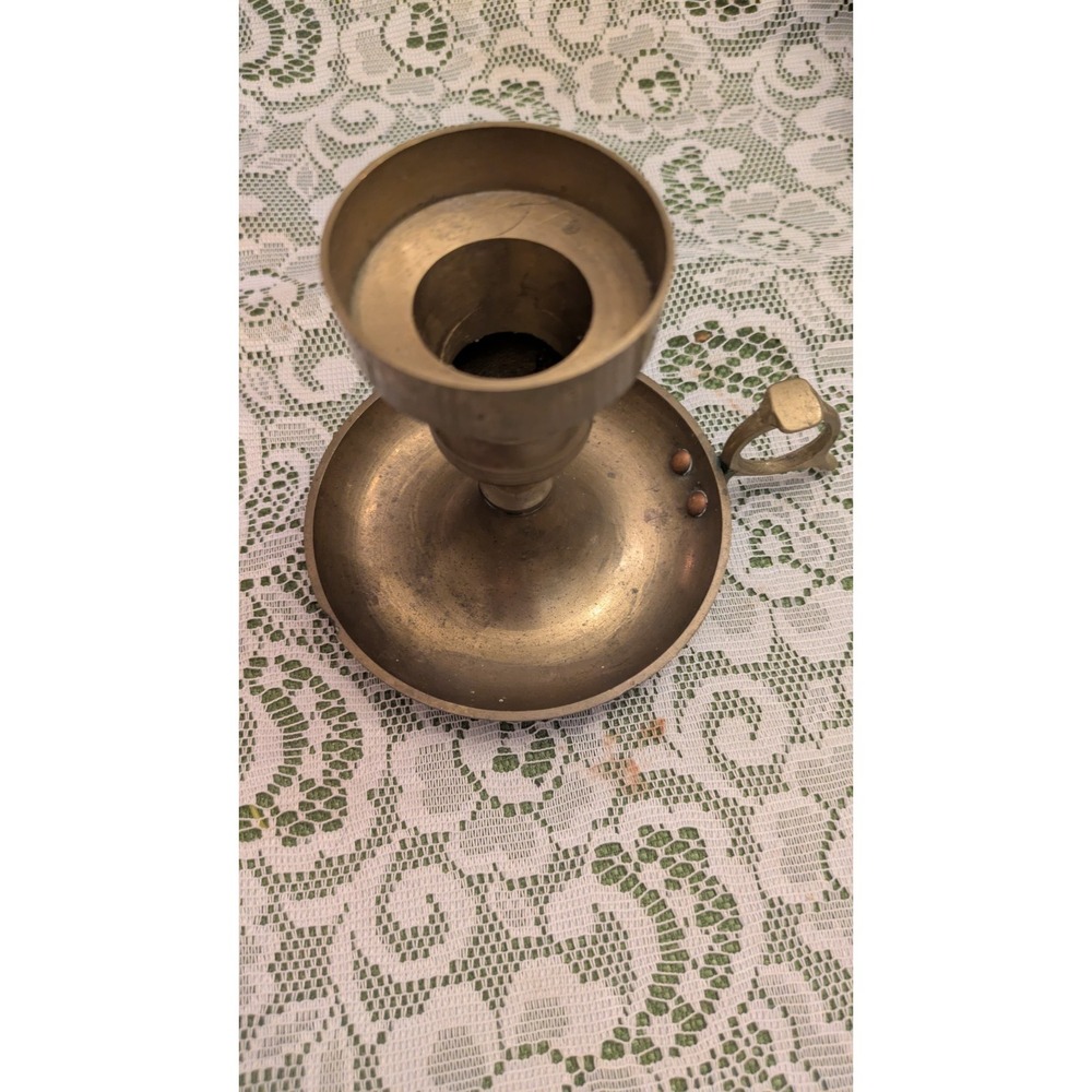 VTG Brass Chamberstick Deep Bowl Thumb Rest Brass Candlestick Holder MCM